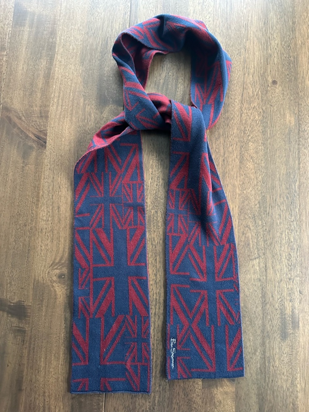 Ben Sherman Navy and Red Union Jack Knit Scarf, reversible